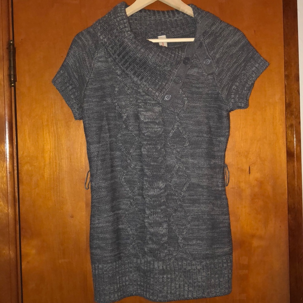 Purple, gray, and white sweater top